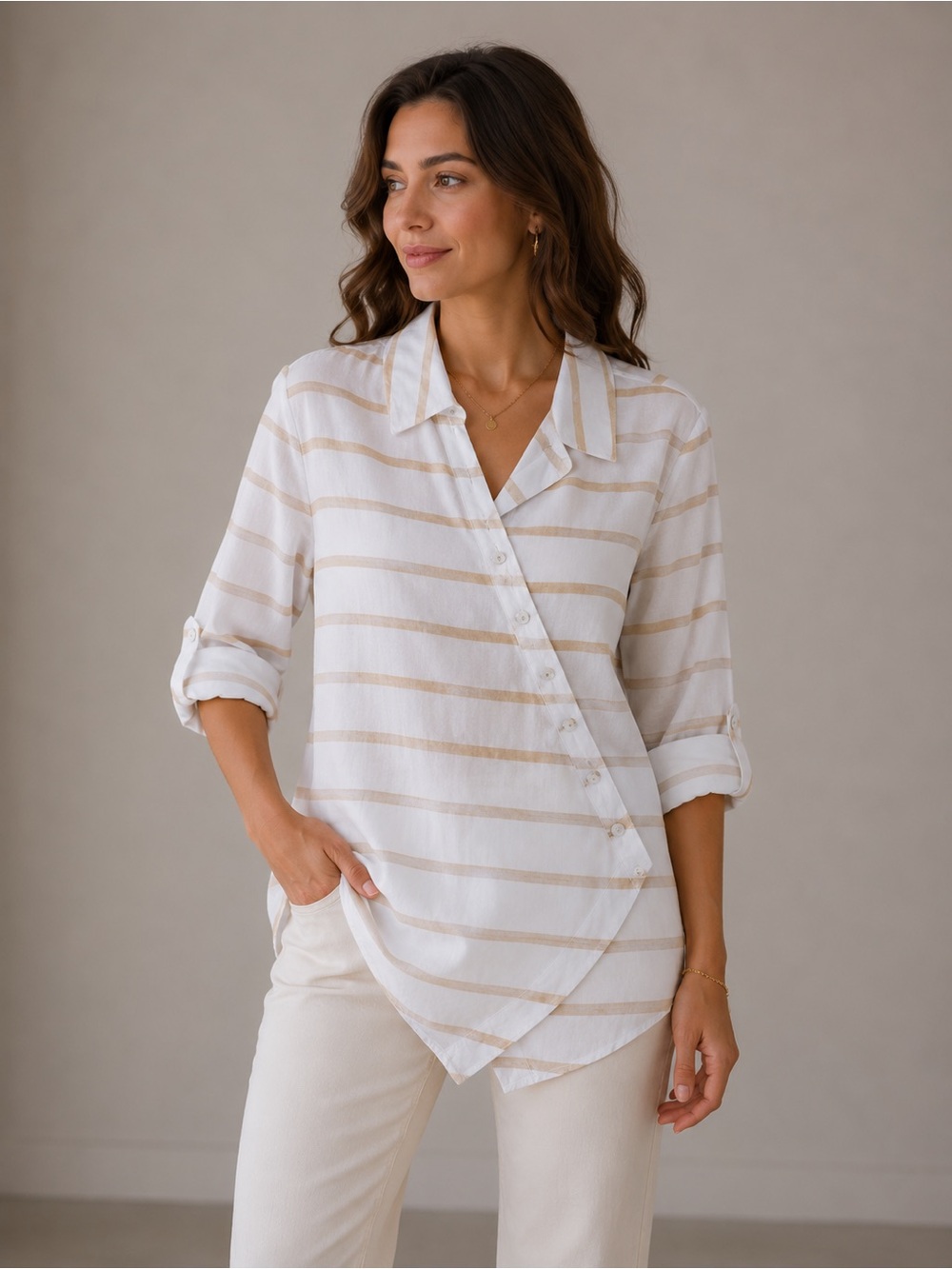 NWOT Soft Surroundings Tencel Crossover Tunic White Stripe Womens Sz XL